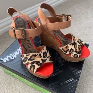 Sam Edelman cheetah cork wedges